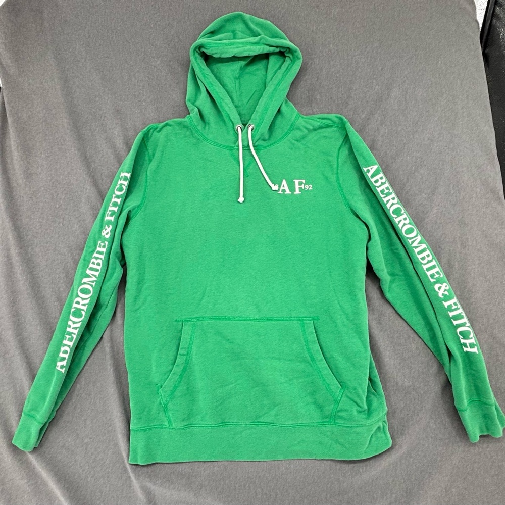 Abercrombie & Fitch Hoodie L Green Logo Graphic Pullover Sweatshirt  Mens Y2K